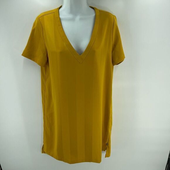 Scotch & Soda mustard gold yellow sheath dress v neck small EUC - Picture 2 of 13